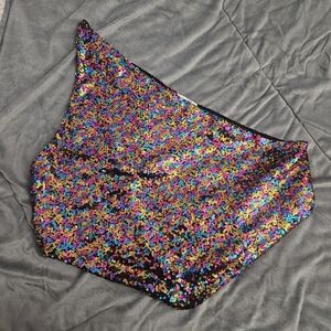 Rue 21 Rainbow Sequin One Shoulder Crop Top